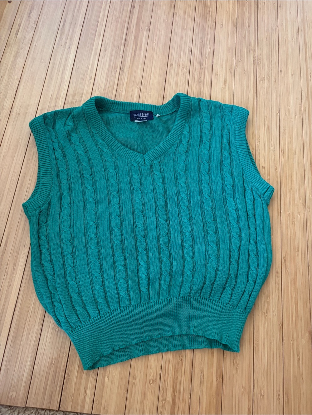 Nordstrom Teal Cable-Knit V-Neck Sweater Vest